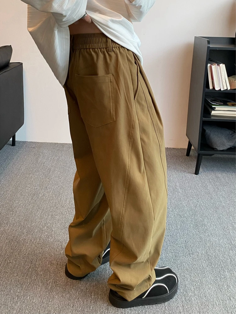 

American Retro Loose Fit Straight Leg Workwear Trousers for Men Casual Drapey Loose Sle Faion Brand Polyester Fiber