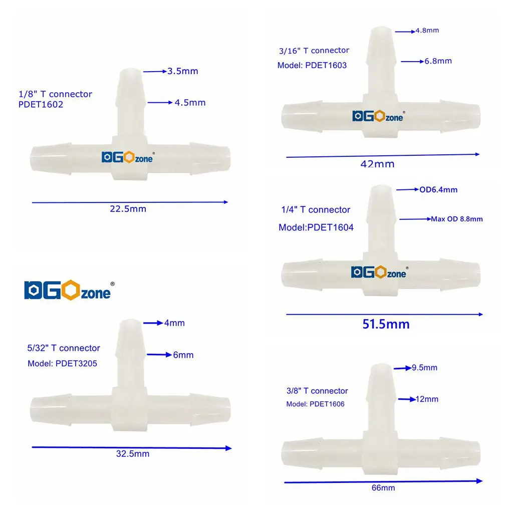 Пластиковый тройник 1/8 дюйма, 5/32 дюйма, 3/16 дюйма, 1/4 дюйма, 3/8 дюйма, 10 шт., Т-образный разъем с защитой от озона из ПВДФ, садовый соединитель воды, разделенный поток DGOzone Пластиковый тройник 1/8 дюйма, 5/32 дюйма, 3/16 дюйма, 1/4 дюйма, 3/8 дюйма, 10 шт., Т-образный разъем с защитой от озона из ПВДФ, садовый соединитель воды, разделенный поток DGOzone
