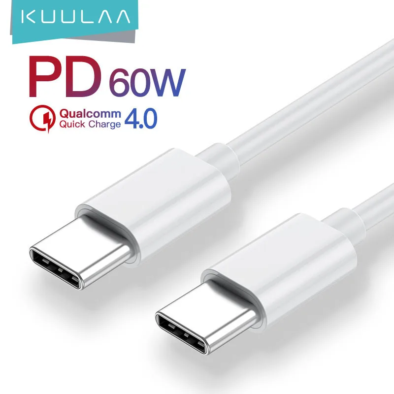 KUULAA PD60W USB C타입 to USB C타입 케이블, QC 4.0 3.0, 고속 충전 USBC 케이블, 데이터 와이어, 아이폰 15, 삼성, 샤오미, 레드미, 화웨이용