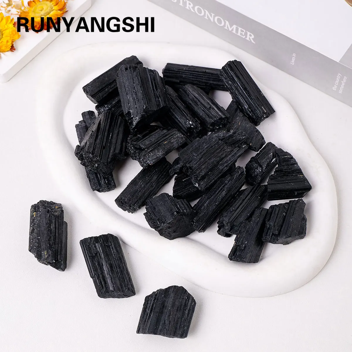 Piedras de chorro de turmalina negra Natural, Mineral en bruto, cristales irregulares, espécimen Mineral de adivinación, elimina el magnetismo, 100g por bolsa