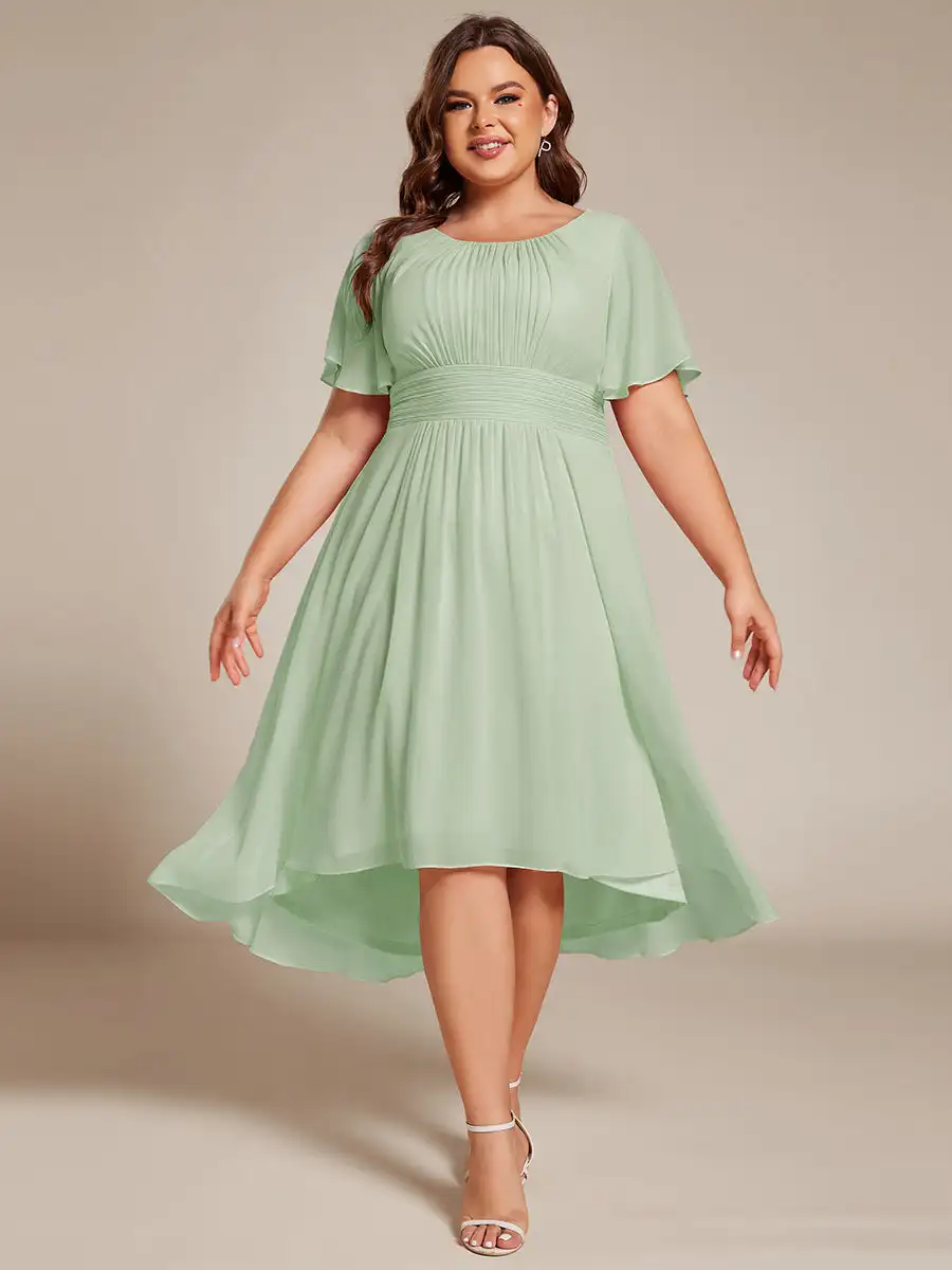 

Plus Size Evening Dresses Lotus Leaf Pleated A-Line round neckline 2025 Ever Pretty of Chiffon Mint Green Bridesmaid dress