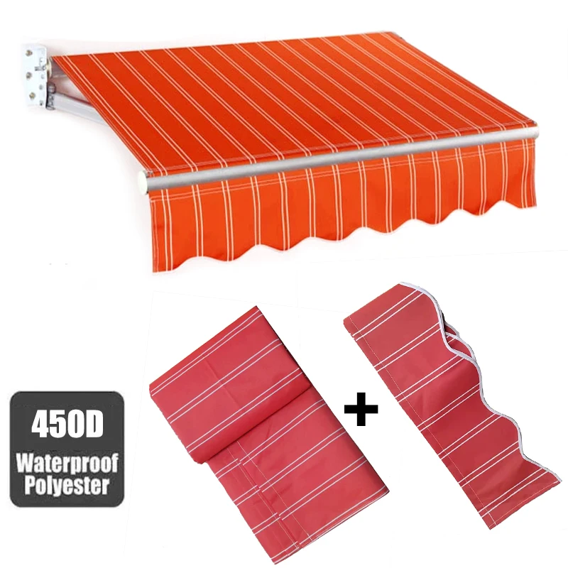 

Custom Size Terrace Cover Retractable Awning Replacement Fabric 280x200cm RV Polyester Striped Orange and White Patio Canopy