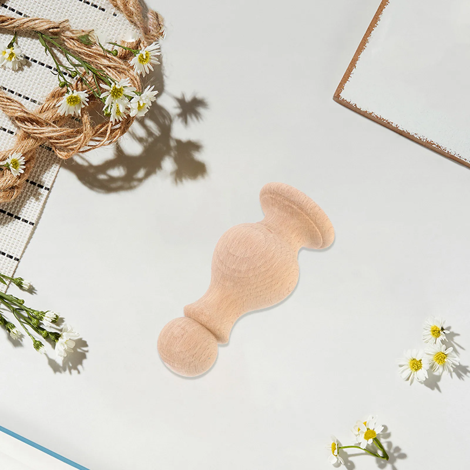 Remates de madera sin terminar, de madera maciza decorativa sin pintar, para poste de cama, barra de cortina, remate de mástil, manualidades, beige