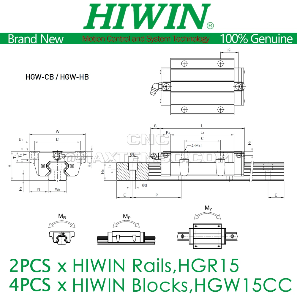 Original HIWIN HGW15CC Slider Carriage Linear Guide 15mm HGR15 200 300 400 500 600 700 800 1000 1100 1200 1500mm Rail New HIWIN