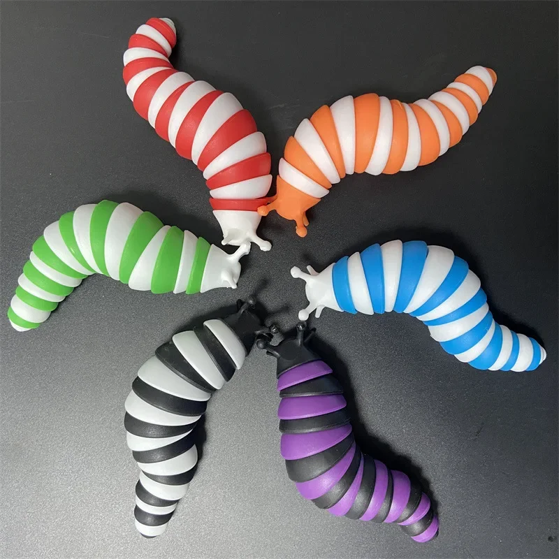 Colorful Slug Snail Toy Articulated Flexible 3D Slug Fidget Toy All Ages Relief Anti-Anxiety Sensory Toys for Children