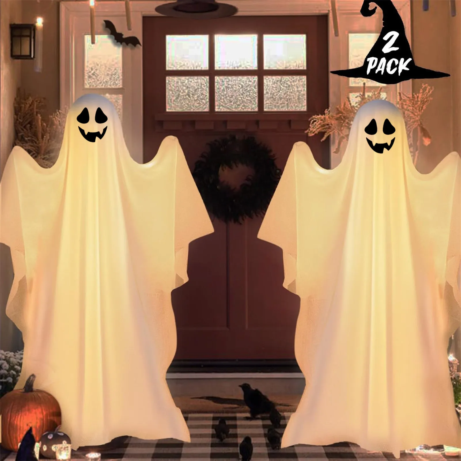 2 Packs 80cm Glowing Ghost Figurine Horror Standing Ghost Decoration for Halloween Indoor & Outdoor, Halloween  Party Decor