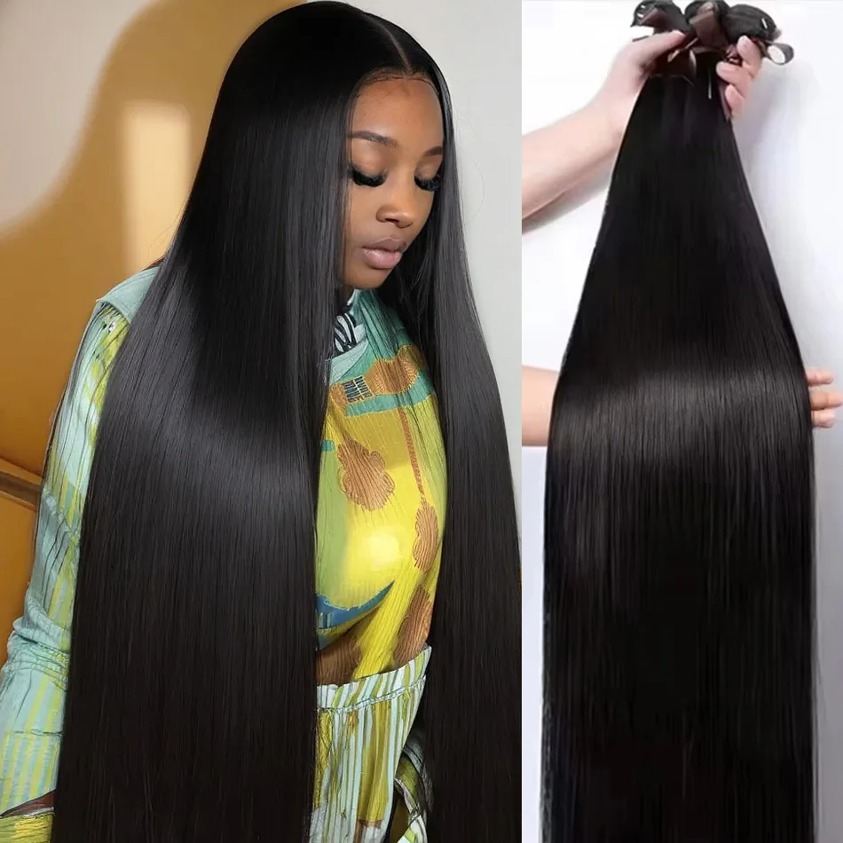 10A 12A Virgin Hair Straight 100% Human Hair 3 4 Bundles Deal Brazilian 28 30 32 40 Inch Natural Black Extensions Remy For Women