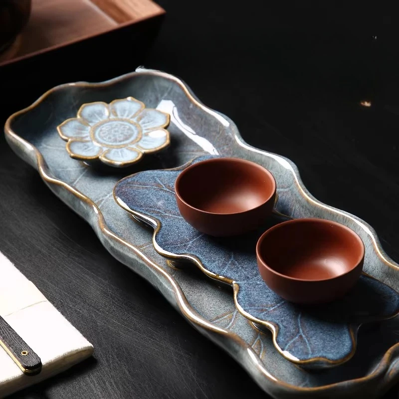 Nordic Tea Tray Designer Indoor Accessories Supplies Luxury Tea Tray Rectangular Ceramic On Table plateau inox Tea Supplies