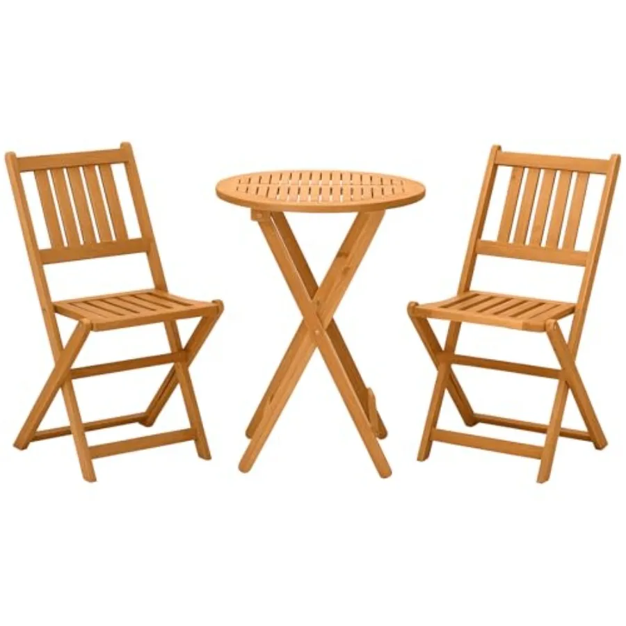 

Outsunny 3-Piece Acacia Wood Bistro Set Folding Patio Furniture with 2 Folding Chairs and Round Coffee Table Teak Slatted Finis