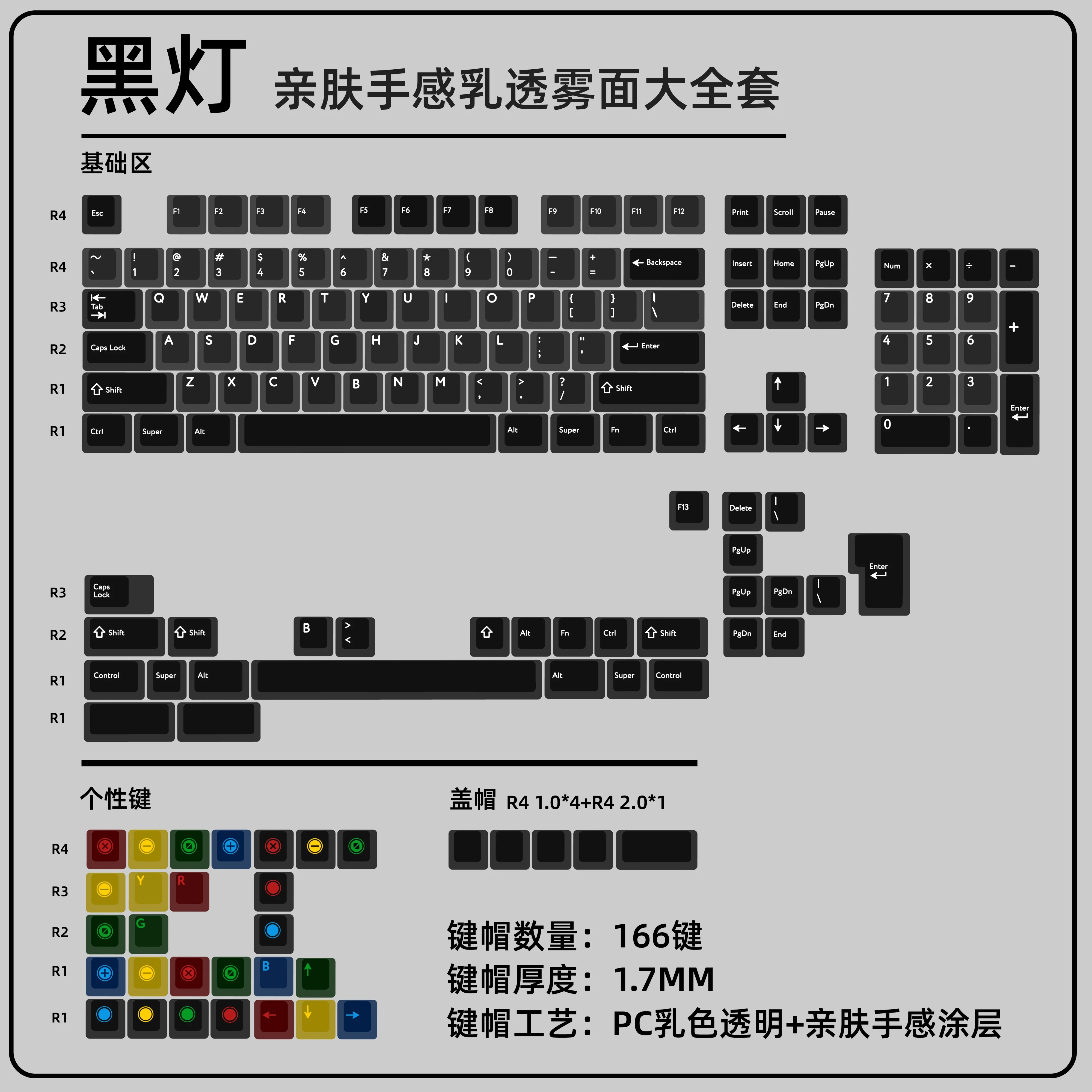 ضباب أسود من خلال غطاء مفاتيح الكمبيوتر الشخصي الأصلي ضوء شفاف للغاية مناسب للوحة المفاتيح الميكانيكية المخصصة ace68 Night Magic wo