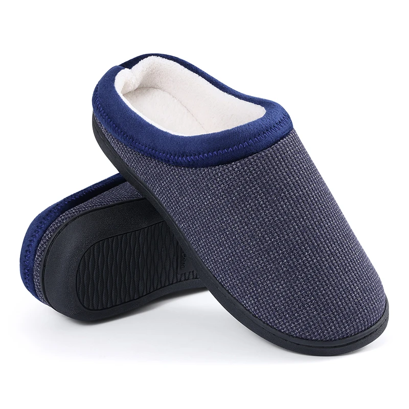 

Eyriphy Winter Casual Men Slippers with Memory Foam Indoor Slides Rubber Soled Flat Cotton Shoes Warm Plush Men's House Slippers