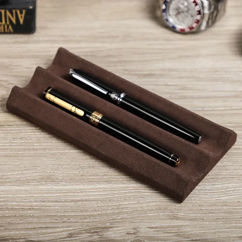Contact\'s Family Luxury Leather Pen Tray 1/2/3 Slots Pens Holder Display Pen Stand Microfiber Desktop Organizer Home Office Use