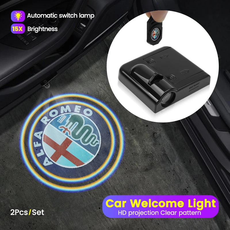 LED Wireless Car Welcome Lights Car Door HD Projector Lamp for Alfa Romeo Giulia 159 156 Stelvio 147 Sportiva Accessories