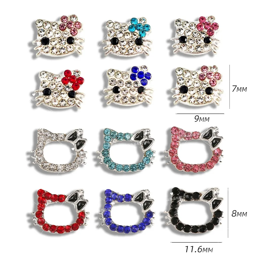 

10Pcs Nail Accessories Katie Cat Alloy Full Diamond Japanese Cartoon Cute Cat Jewelry Design Nail Decoration