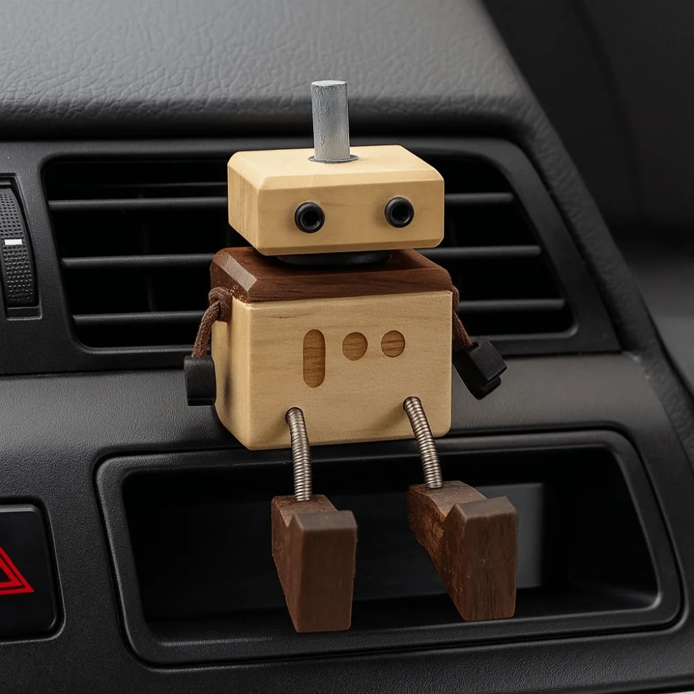 

Creative Hand Made Essential Oil Fragrance Expander Wood Cartoon Robot Fragrance Bottle Funny Car Mounted Home