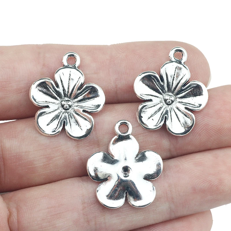 15 Pieces 20*23mm Antique Silver Color Mixed Alloy Flower Charms Pendant Accessory For DIY Jewelry Making