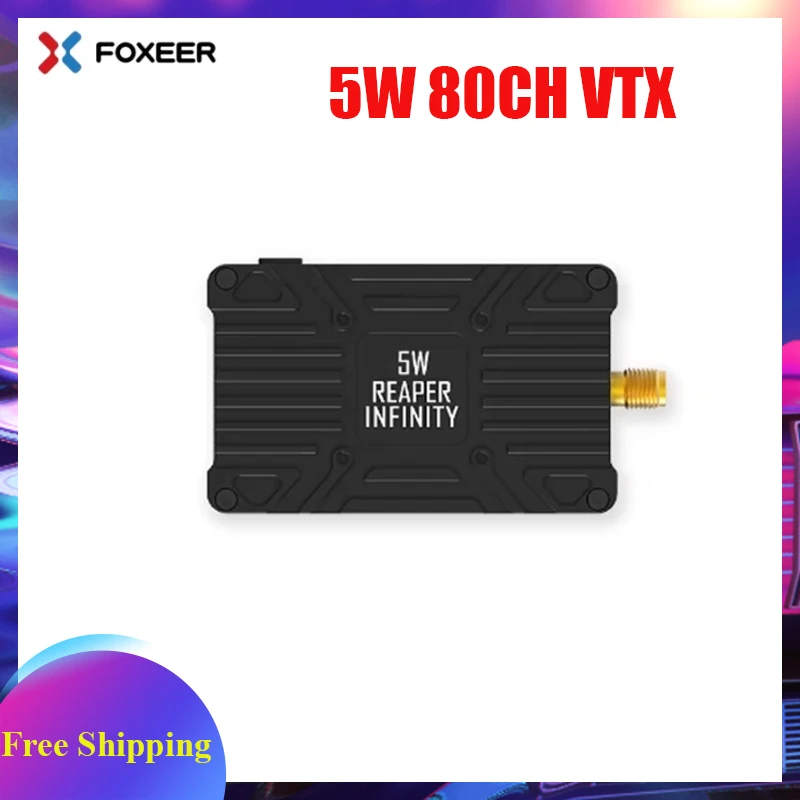 Foxeer Reaper Infinity V2 5W 80CH VTX4.9G~6G Build-in Mic Fan CNC Heat Dissipation Shell 20X20mm 9-36V for RC Airplane FPV Long