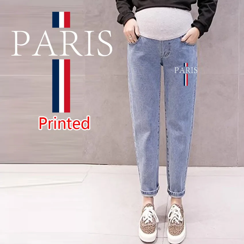 

Брюки для беременных PARIS Брюки для беременных с буквенным принтом Одежда для беременных Брюки с высокой талией Свободные джинсовые джинсы