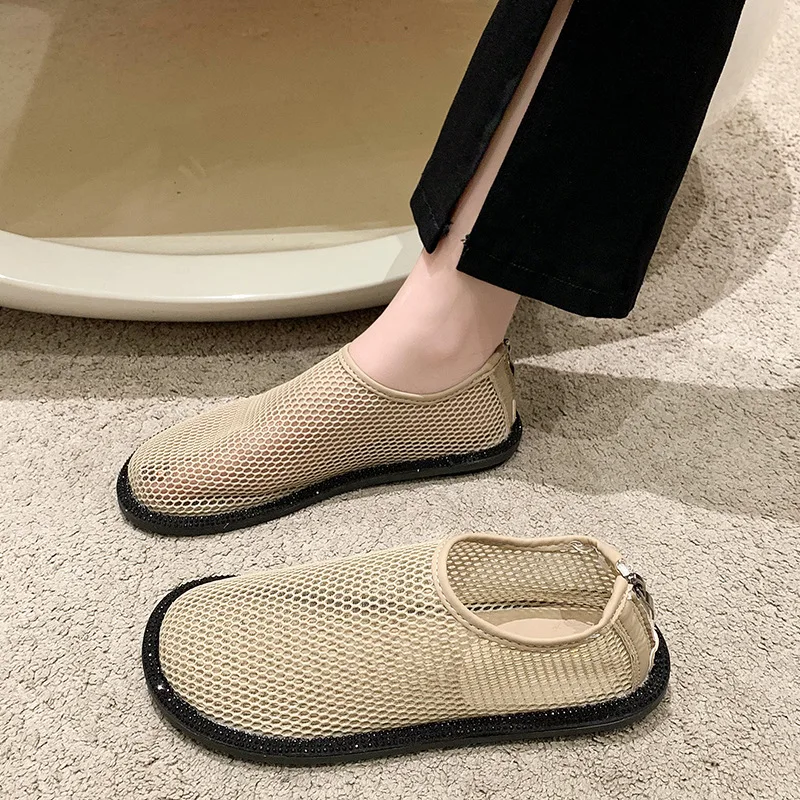 Women Spring Summer Hollow Mesh Breathable Loafers Women Fashion Platform Slip on Casual Sandals Comfort Soft Sole Walking Shoes