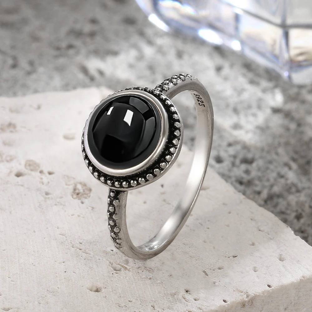 Vintage 925 Sterling Silver Black Onyx Ring Simple Minimalist