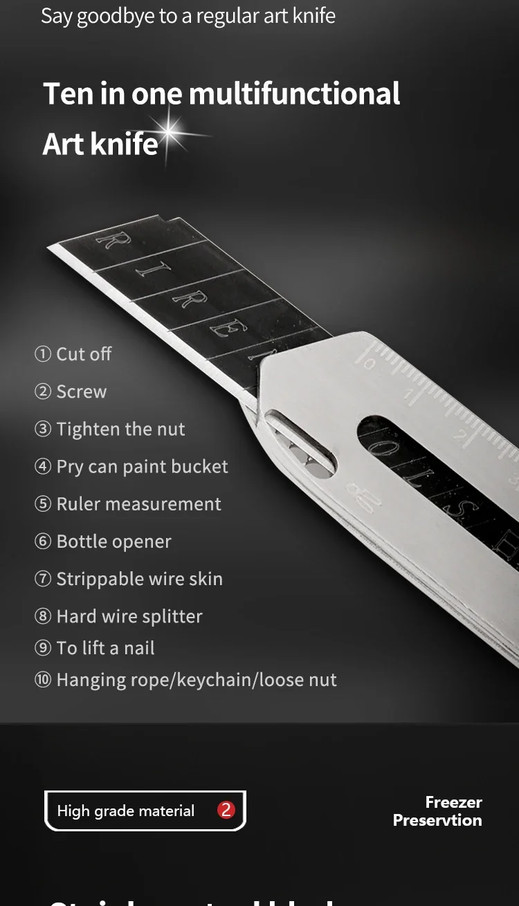 10-in-1-Allzweckmesser, multifunktionales Hochleistungsmesser aus Edelstahl zum Abisolieren von Draht, vollmetallverdicktes Tapetenmesser, Ea – Detail 3