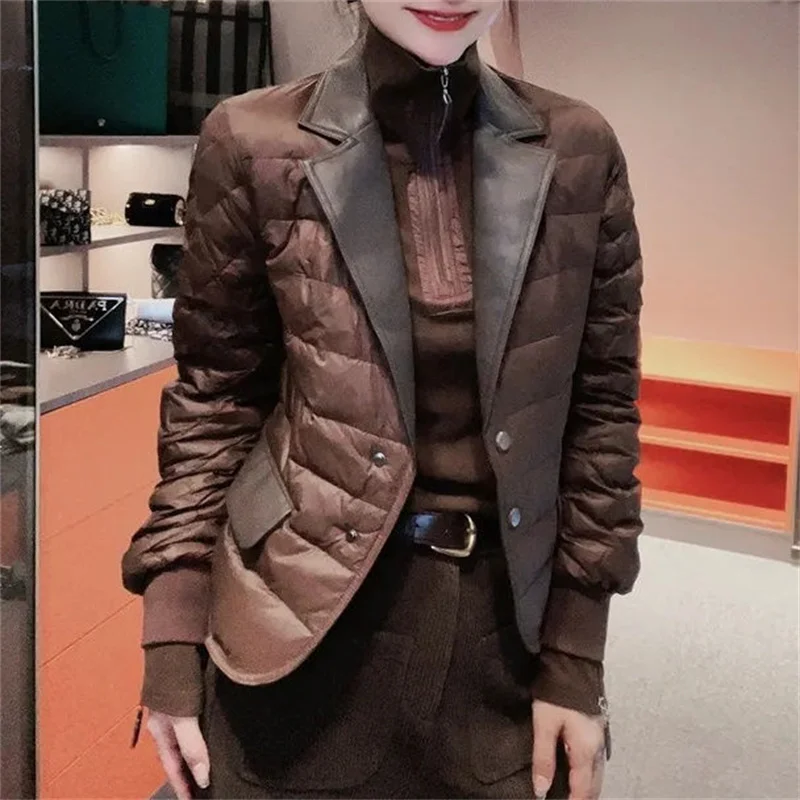 Winter light Cotton Jacket Women\'s Suit Collar Jacket Fashionable Slim Casual Versatile Cotton Jacket Warm Blazer Cardigan Trend