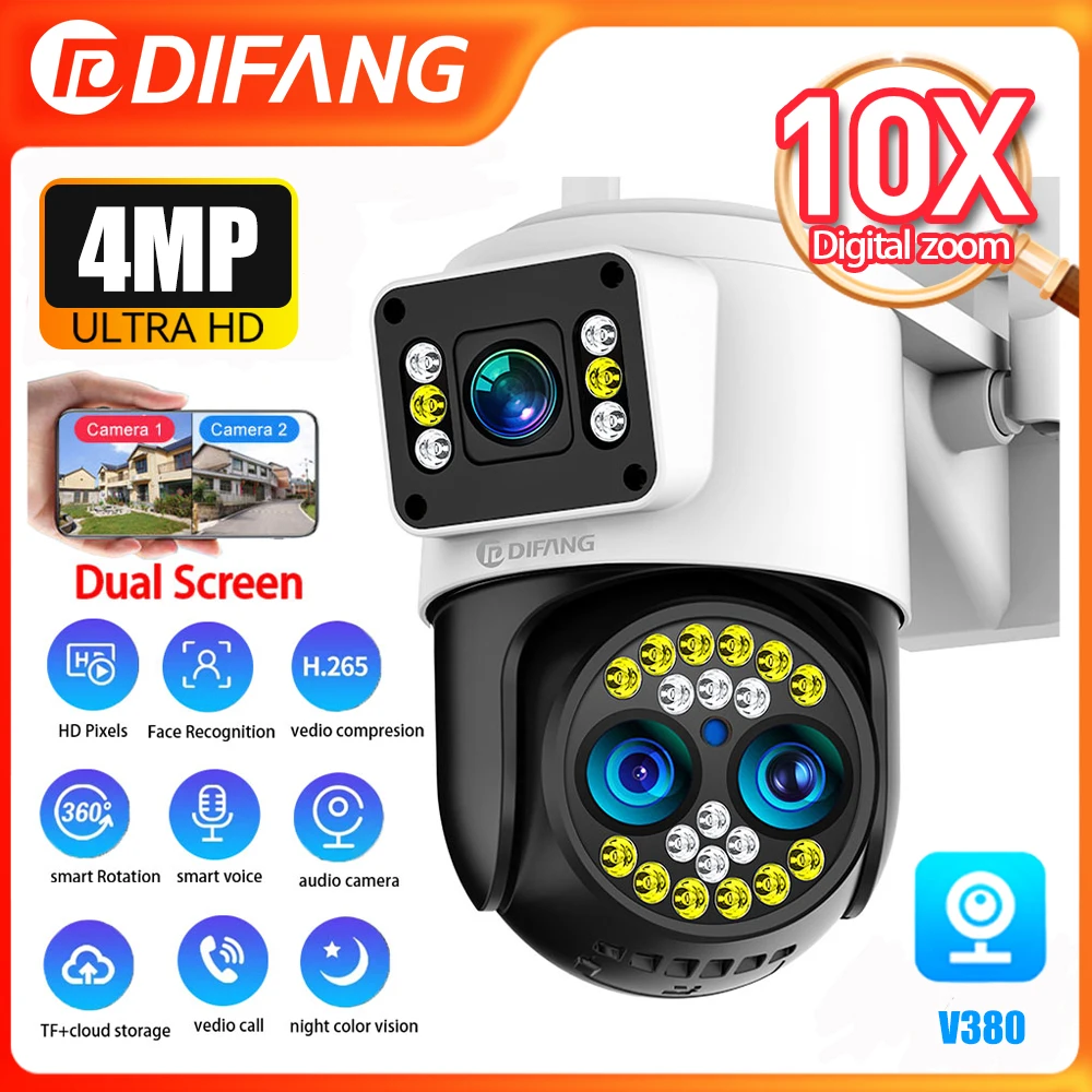 Yoosee 10X Digital Zoom WIFI Security Camera 4MP Outdoor PTZ AI Auto Tracking IP Cam Alarm 7/24H Recording Surveillance CCTV