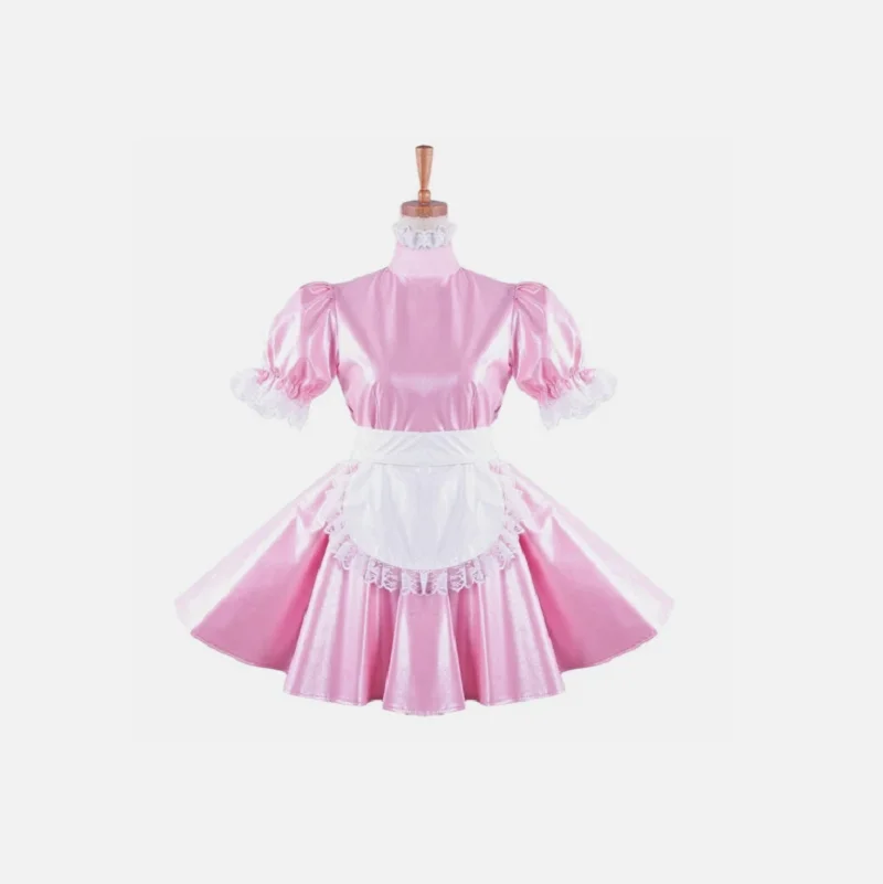 

Sissy maid girl lockable pink PVC dress cosplay costume private customization set