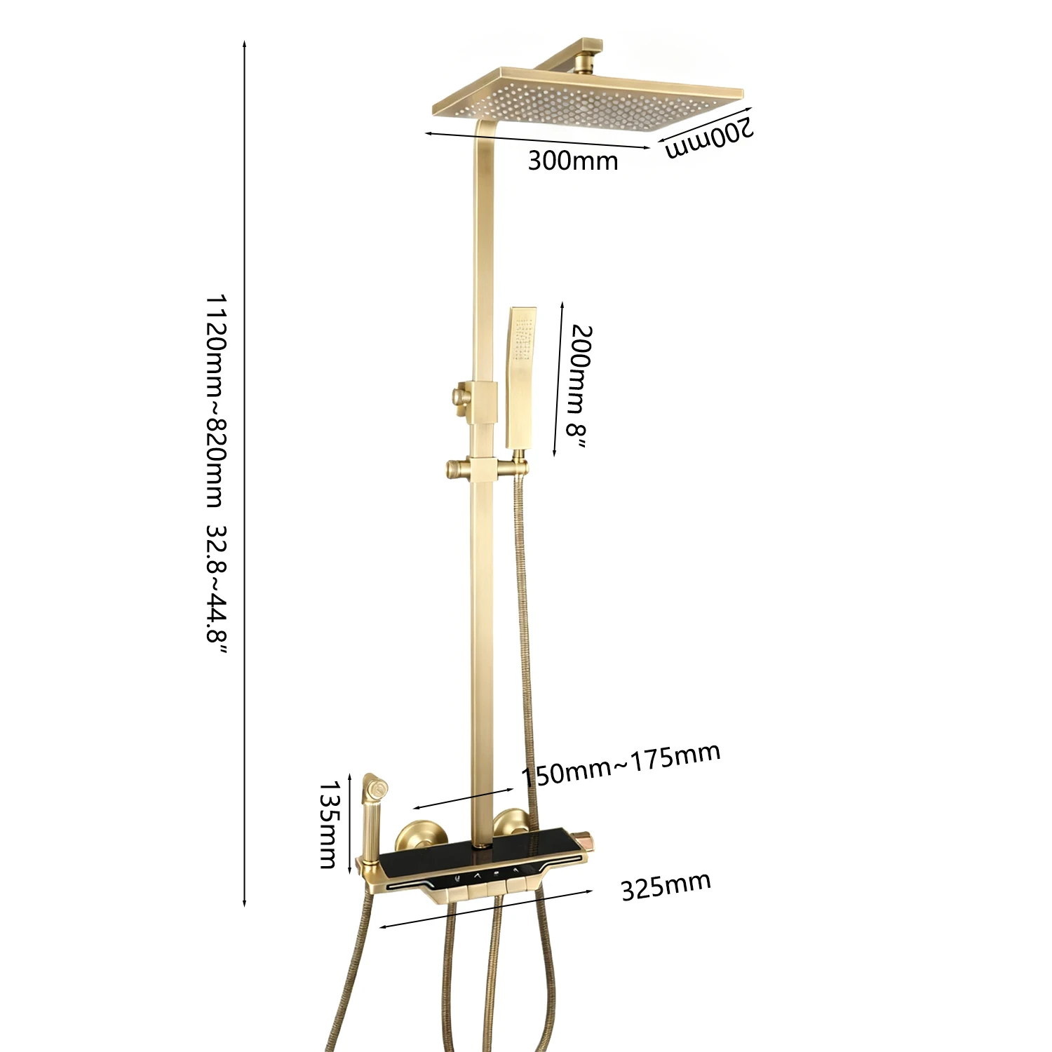 Sistem Shower Termostatik KEMAIDI Set Keran Shower Kamar Mandi Kuningan Antik dengan Layar Digital 4 Fungsi Shower Hujan