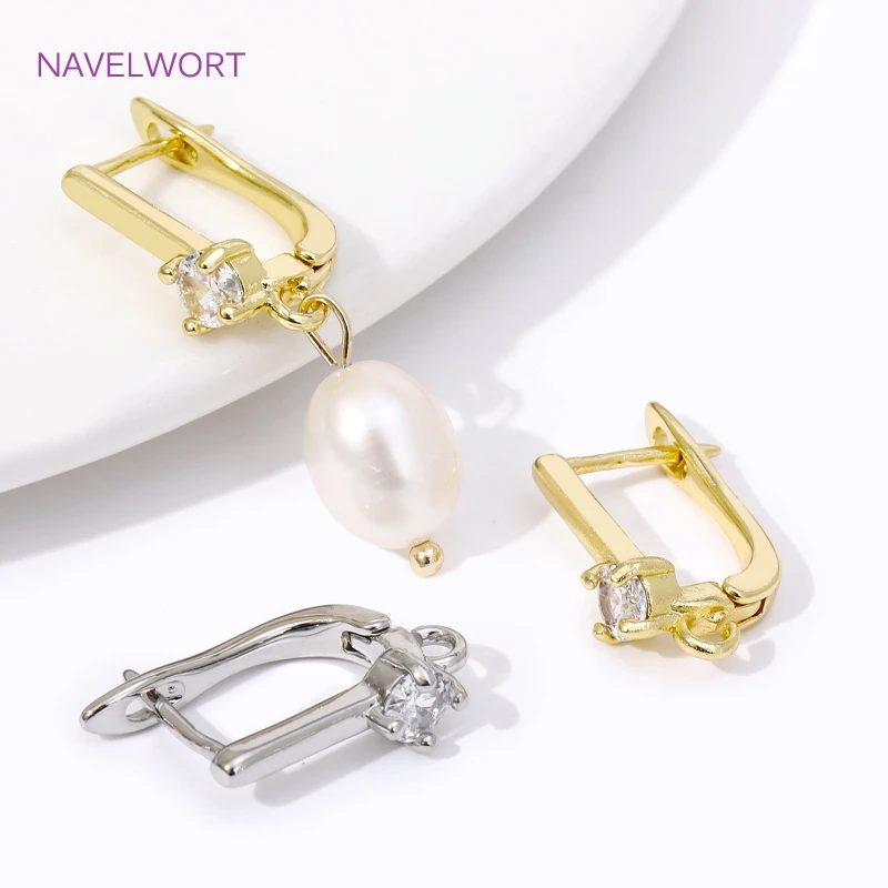 Trendy Brass Ear Wire Hooks 18K Gold Plated Inlaid Zircon Earring Clasps For DIY Handmade Earring Jewelry Making Accessories