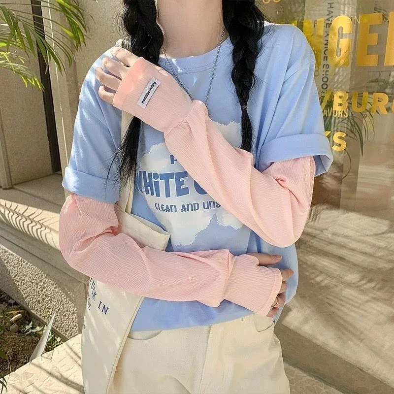Ice Silk Sunscreen Sleeves Solid Color Simple Korean Version Outdoor Fashion Driving Cycling UV  Sun Shading Protection Summer view 5