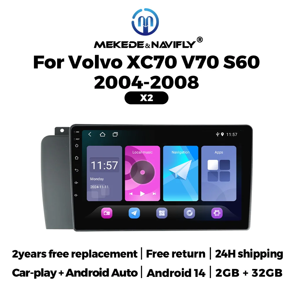 Navifly 2DIN Car Intelligent System Android Auto For Volvo XC70 V70 S60 2004 2005-2008 Multimedia Player Wireless Carplay GPS BT
