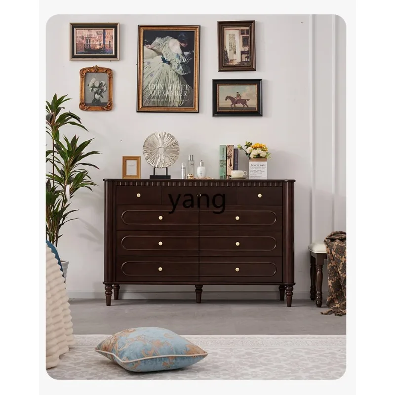 Lmm French light luxury retro pure solid wood nine-chest cabinet American bedroom storage drawer cabinet
