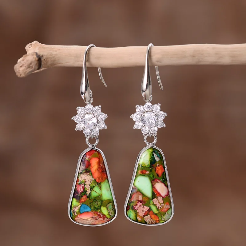 B&F Imperial Stone Zirconia Petal Earrings Handmade Natural Stone Earrings