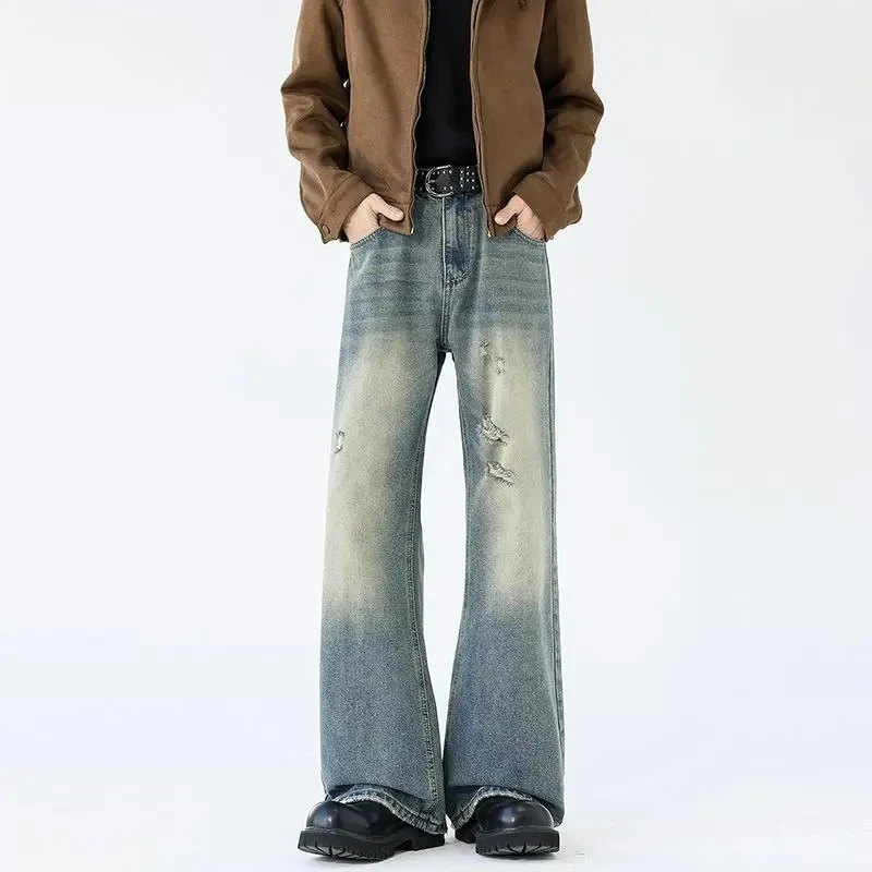 

Retro American High Street Blue Man Pants Men's Loose Denim Pants Long Trousers Casual Jeans Man Pants Flared Jeans Men's Jeans
