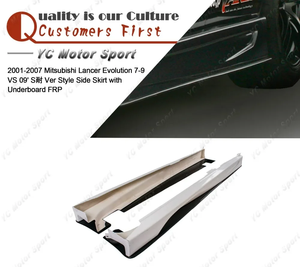 Car Accessories FRP Fiber Glass VS 09' S Ver Style Side Skirt with Underboard Fit For 2001-2007 Evolution 7-9 EVO 7 8 9