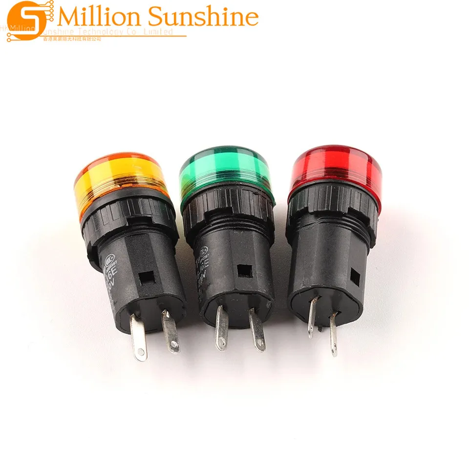 16mm AD16-16E LED Indicator Lamp Signal Pilot Lamp Power 2 Pin Indicator light 12V/24V/110V/220V/380V  Red Green Yellow