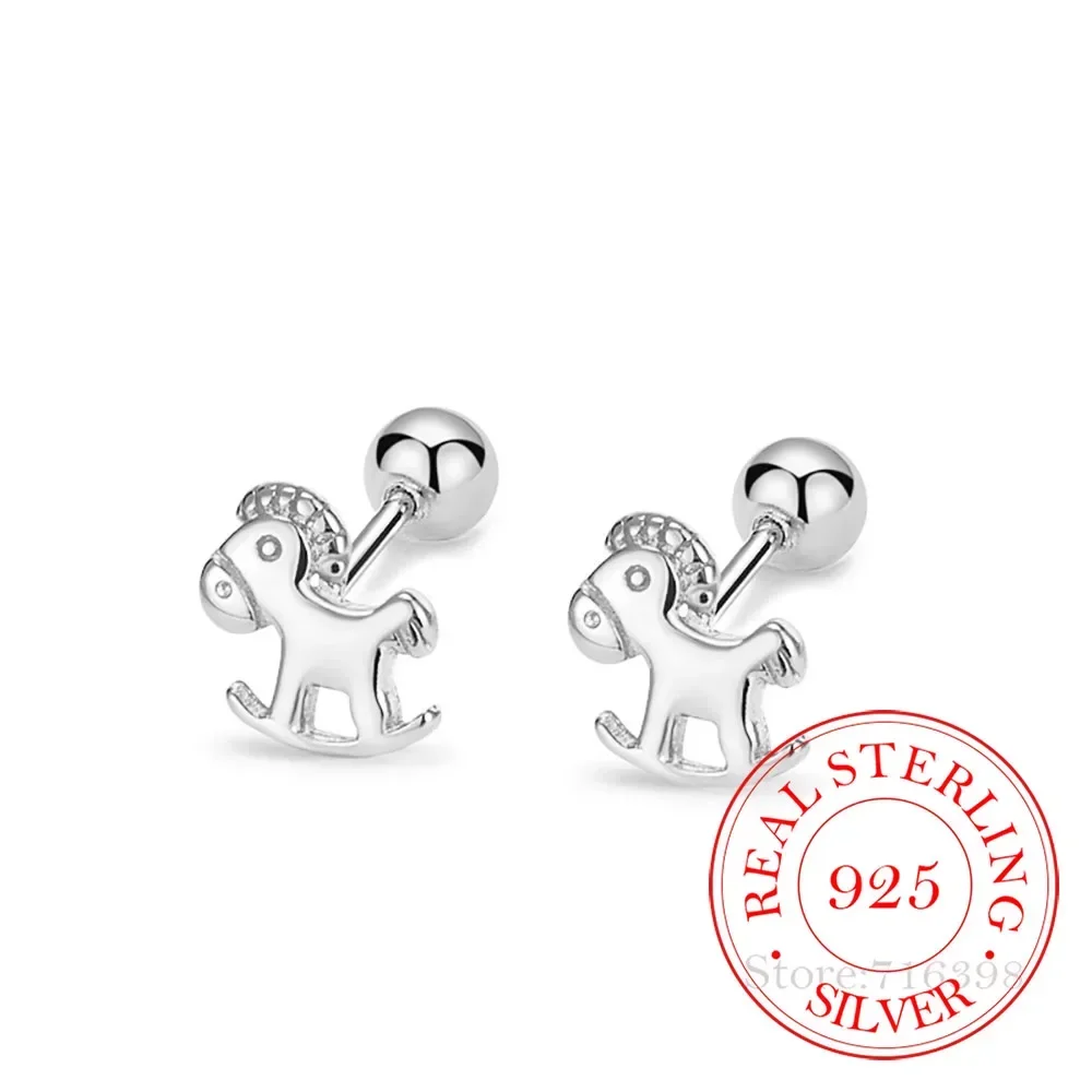 925 Sterling Silver Cartoon Kids Trojan Thread Stud Earrings for Women Girls 925 Piercing Jewelry Female Pendientes Party Gift