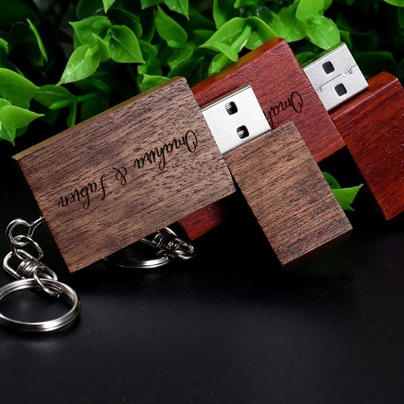 USB 3.0 Free Custom Logo Pen Drive Free Key Chain USB Flash Drive Wooden Box Memory Stick Creative Gifts Pendrive 64GB 32GB 16GB