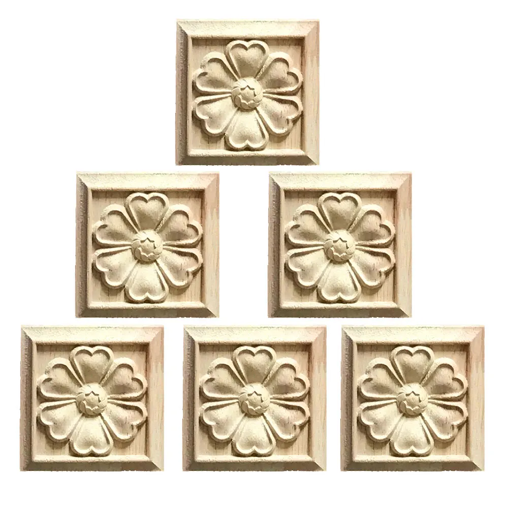 

Wood Carved Appliques Furniture Decal Square Flower Decal Furniture Decoration for Door Cabinet Window Home Decor Accessories