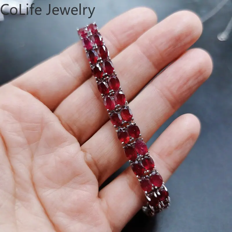 Luxury Ruby Bracelet 50 Pieces 4mm*6mm Total 25ct Natural Ruby 925 Silver Bracelet