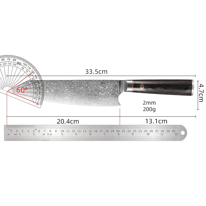 8 Inch Kiritsuke Knife 10Cr15MoV 67 Layers Damascus Steel Cleaver Sashimi Slicing Sushi Professional Kitchen Knives Wood Handle