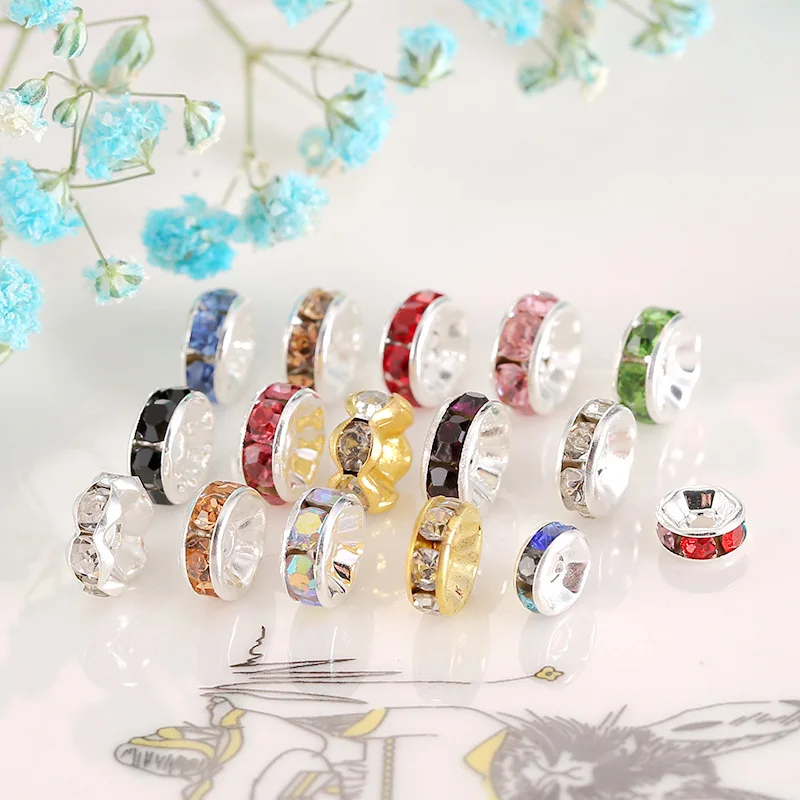 100pcs/Lot 6/8mmDiamond Ring Bead Colored Bracelet with Diamond Partition Plate Handcrafted Accessories for Wheel Rims