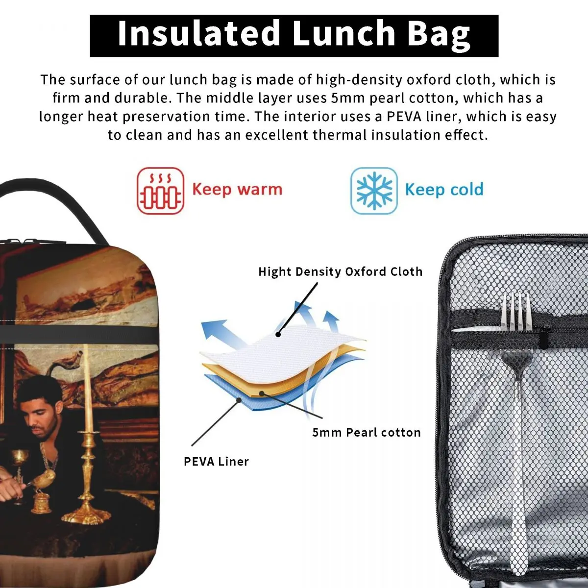 Hip Hop Rapper Drake Take Care Album Insulated Lunch Bag for Women Children Leakproof Food Boxes Thermal Lunch Box Tote