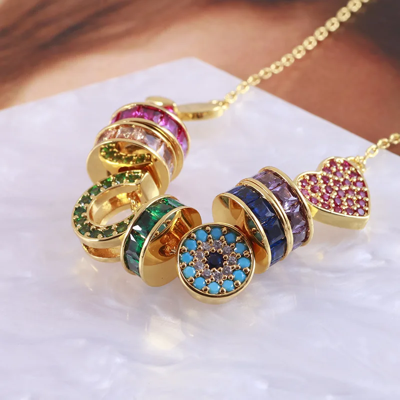 

Shiny Cubic Zircon Cute Sweet Statement Love Butterfly, Devil's Eye, Ring Circle Horseshoe Shaped Charms Multi Pendant Necklace