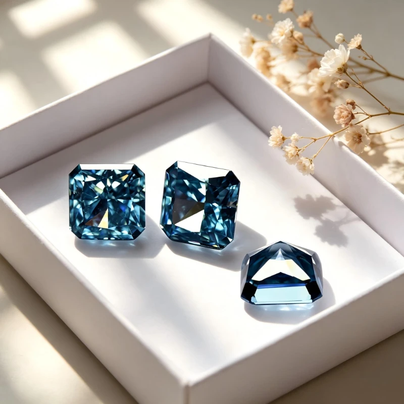 Kubischer Zirkon, synthetischer Zirkon, Aquamarinfarbe, quadratische Form, CZ 4K-Schliff, 5A+ Qualität, Crushed-Ice-Schliff, hochkarätiger Diamant – Detail 5
