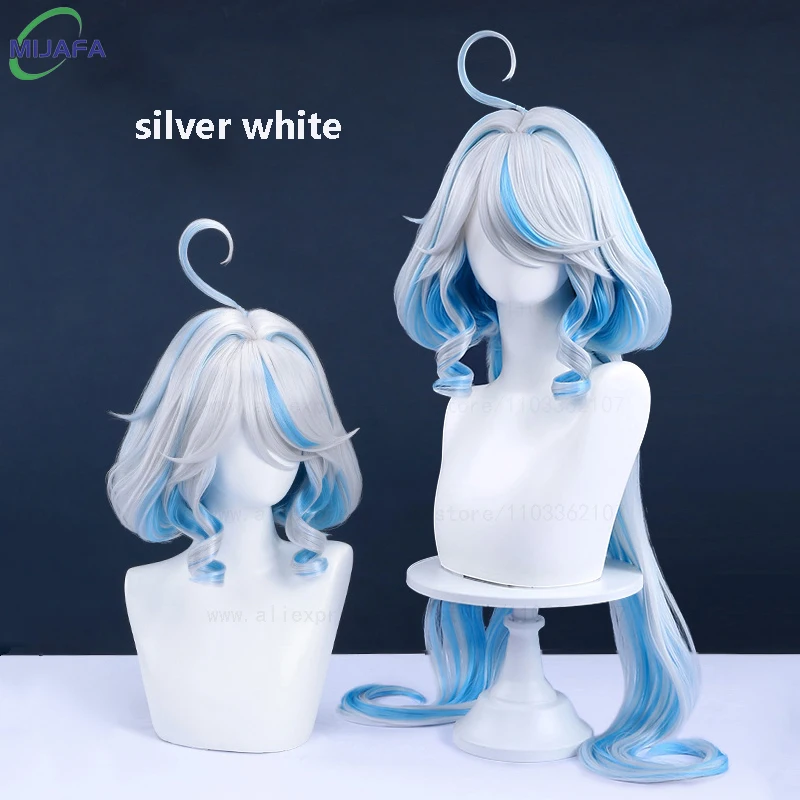 Really High Quality Fontaine Focalors Cosplay Wig Long Short Furina Wigs Blue White Curly Heat Resistant Hair Anime Wigs +WigCap