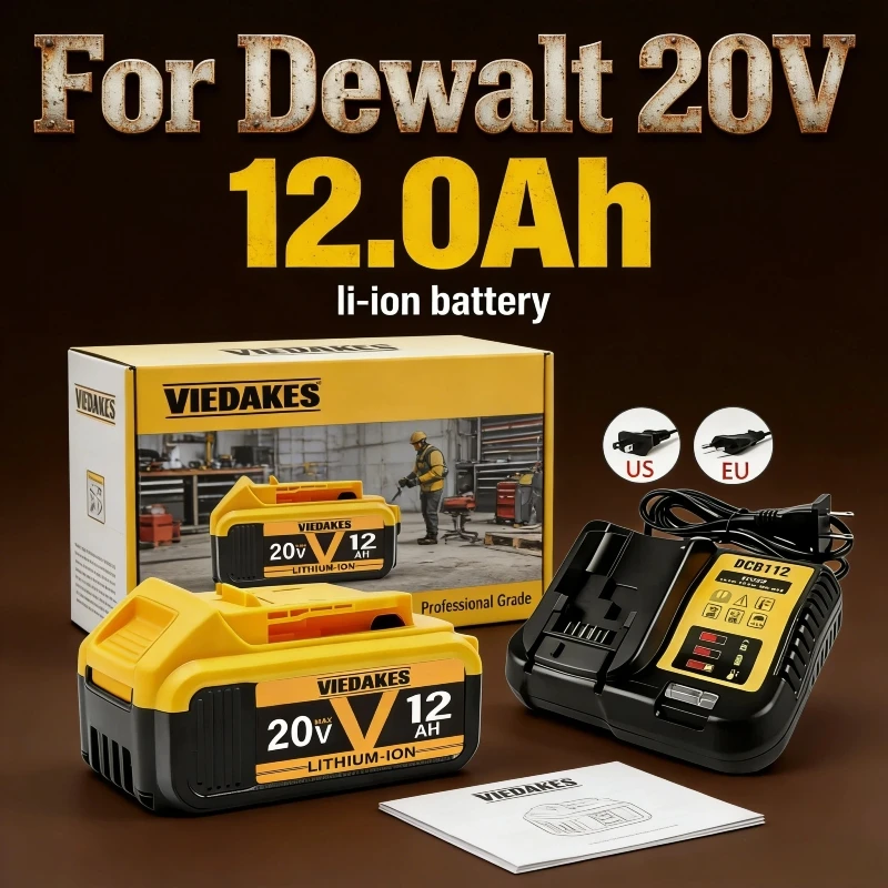 

20V 12Ah Rechargeable tool Battery - Direct Replacement for Dewalt 20V Battery DCB200 DCB204 DCB206, Cordless Tools Spare