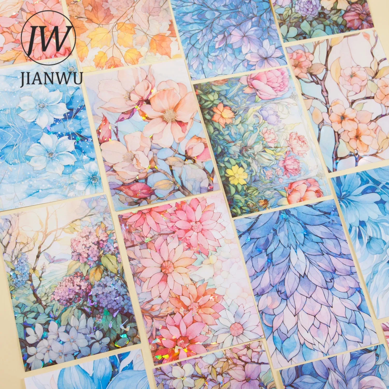 Jianwu 5 Vellen Bloemen Bedekt Met Glas Serie Vintage Bloem Decor Materiaal Sticker Creatief Diy Journal Collage Briefpapier