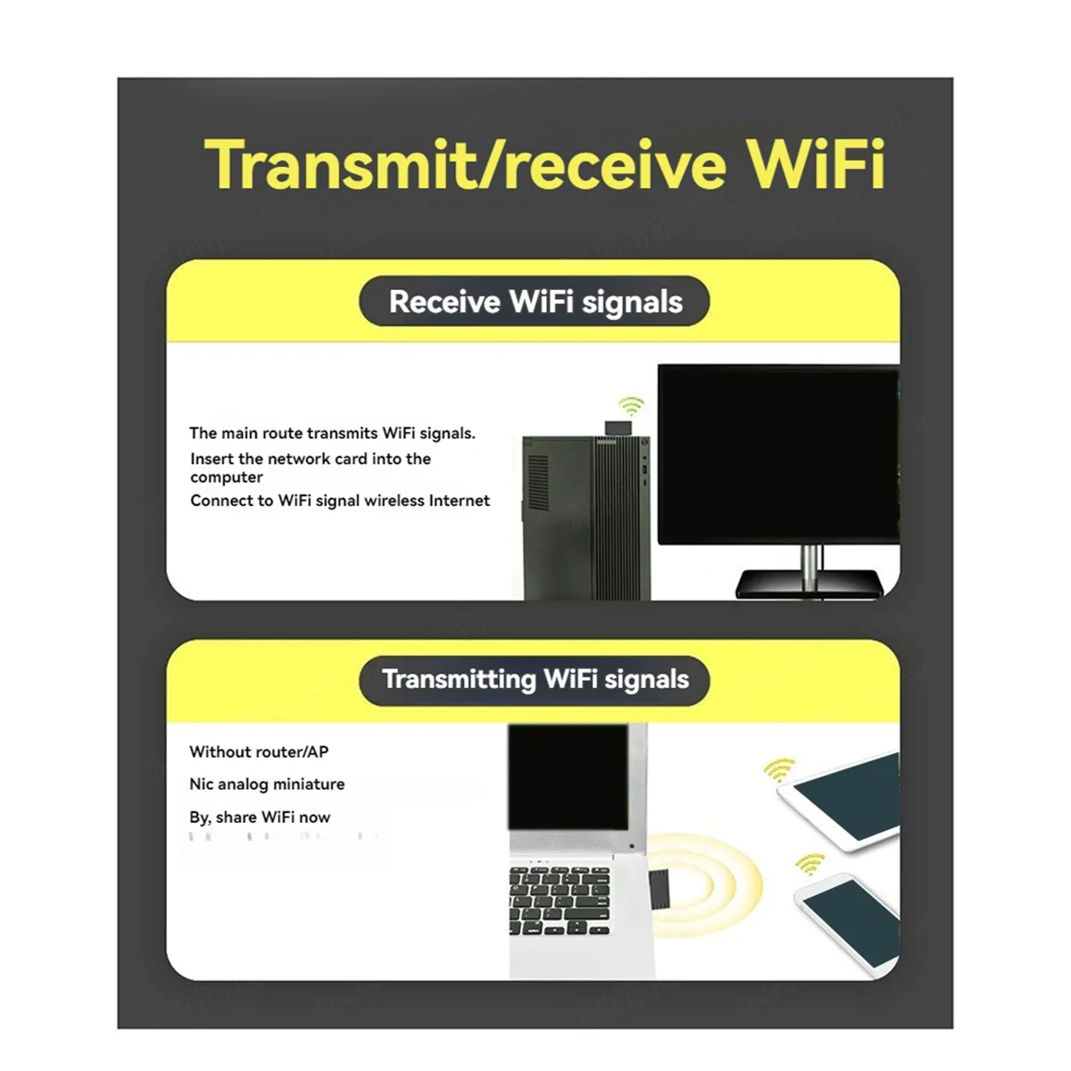 USB 3.0 WiFi Adapter 1300Mbps Network Card Dual Band 2.4G/5GHz Wireless Receiver Transmitter for Desktop Laptop PC